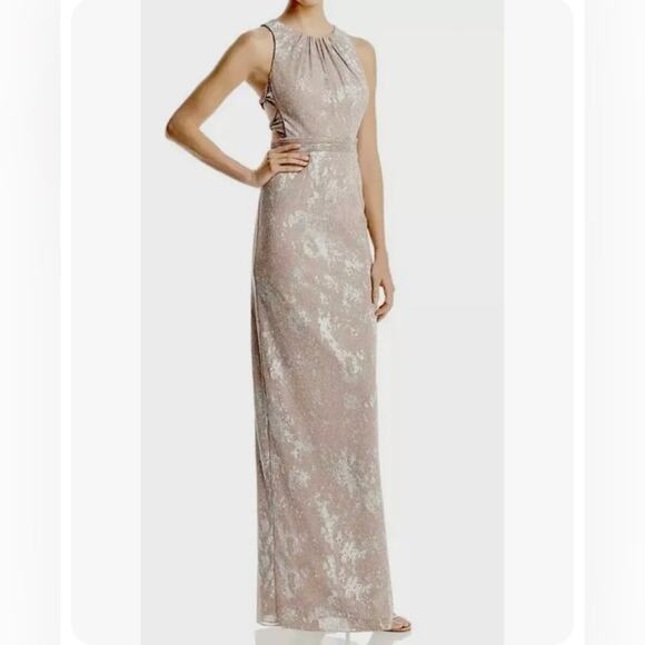 Women’s Formal Dress Size 14 Adrianna Papell Blush Pink Metallic Evening Gown - Picture 2 of 11